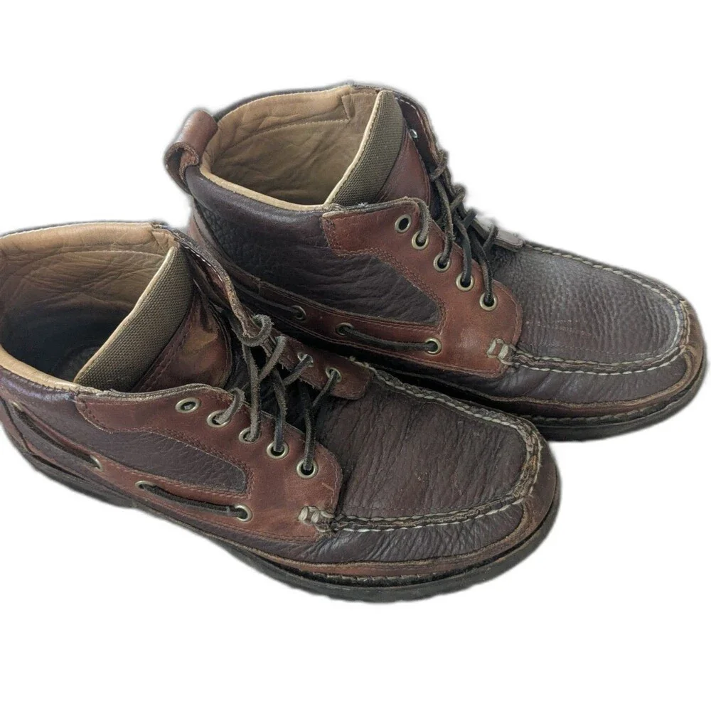 L.L.Bean Mens 9 D Brown Leather Moc Toe Ankle Boots Handsewn Lace Up 204479